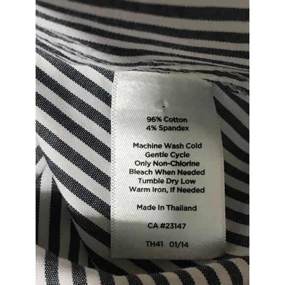 Talbots Size 16 Grey White Stripe Button Front Top Wrinkle Resistant Flip Cuff - Picture 9 of 9